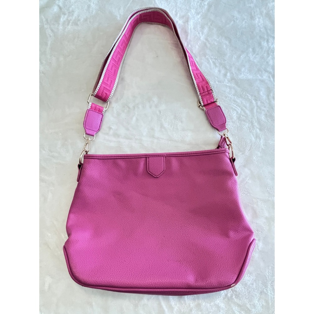 Montana West Pink Pebbled Vegan Leather Hobo Bag Guitar Strap Greek Key Pattern‎